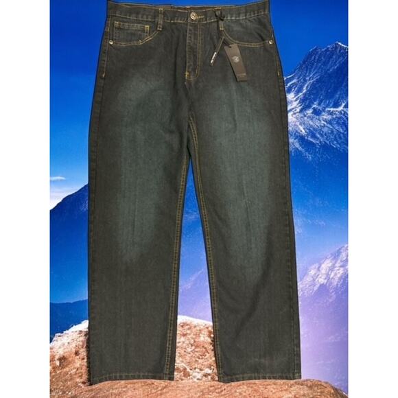 M Society NY 34x30 Jeans Men Relax Fit Bold Blue Black Straight Style MS-13030RF - Picture 2 of 5